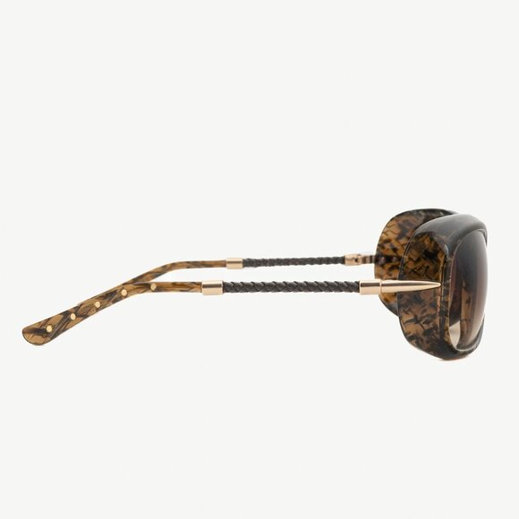 Bottega Veneta BV 92/S Green Crosshatch Braided-Leather Rectangular Sunglasses - Picture 4 of 9